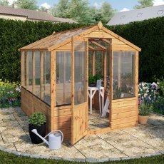 8x6 Mercia Traditional Wooden Greenhouse - in situ, angle view