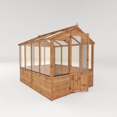 8x6 Mercia Traditional Wooden Greenhouse - isolated angle view, doors open