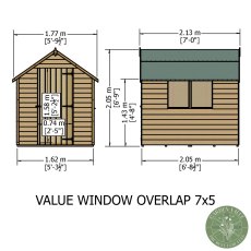 7x5 Shire Value Overlap Shed - dimensions