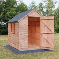 7x5 Shire Value Overlap Shed - in situ, angle view, doors open