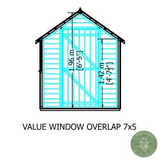 7x5 Shire Value Overlap Shed - internal dimensions