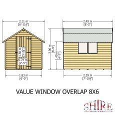 8 x 6 Shire Value Overlap Shed - Pressure Treated - dimensions