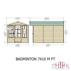 7 x 10 Shire Badminton Summerhouse - dimensions