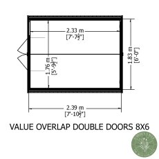 8x6 Shire Value Overlap Windowless Shed with Double Doors - footprint