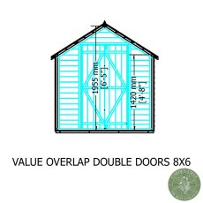 8x6 Shire Value Overlap Windowless Shed with Double Doors - internal dimensions