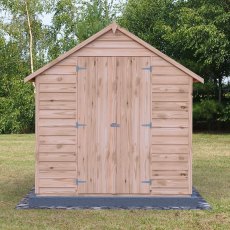 8x6 Shire Value Overlap Windowless Shed with Double Doors - in situ, front view, doors closed