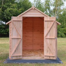 8x6 Shire Value Overlap Windowless Shed with Double Doors - in situ, front view, doors open