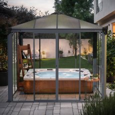 10 x 10 Palram Ledro 3000 Enclosed Garden Gazebo (3.00m X 3.00m) - in situ, front view