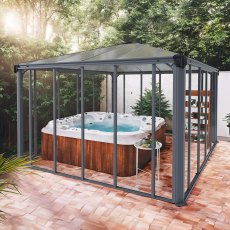 12 x 12 Palram Canopia Ledro 3600 Enclosed Garden Gazebo (3.60m X 3.60m) - in situ, tub