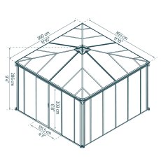 12 x 12 Palram Canopia Ledro 3600 Enclosed Garden Gazebo (3.60m X 3.60m) - dimensions