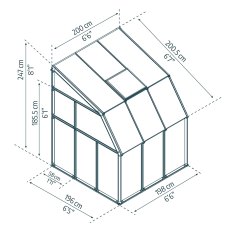 6x6 Palram Canopia Rion White Sun Room Walk In Wall Greenhouse - dimensions