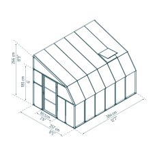 8x12 Palram Canopia Rion White Sun Room Walk In Wall Greenhouse - dimensions