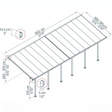 13 x 28 Palram Canopia Feria Grey Clear Patio Cover - dimensions