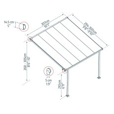 10 x 10 (3.00m x 3.05m) Palram Feria Patio Cover Grey With Clear Panels - dimensions