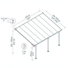 10 x 14 Palram Canopia Feria Patio Cover Grey With Clear Panels - dimensions