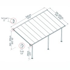 10 x 18 (3.00m x 5.46m) Palram Canopia Feria Patio Cover Grey With Clear Panels - dimensions