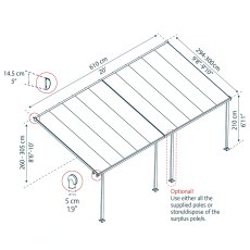 10x20 Palram Canopia Feria Patio Cover Grey With Clear Panels - dimensions