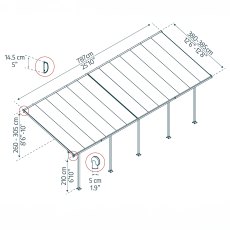 13x26 Palram Canopia Feria Grey Clear Patio Cover - dimensions