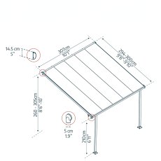 10 x 10 (3.00m x 3.05m) Palram Canopia Feria Patio Cover White With Clear Panels - dimensions