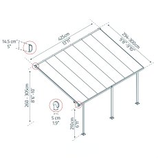 10x14 Palram Canopia Feria Patio Cover White With Clear Panels - dimensions