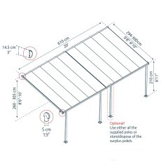 10x20 Palram Canopia Feria Patio Cover White With Clear Panels - dimensions