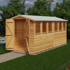 12x6 Shire Value Overlap Shed - in situ, angle view, doors open