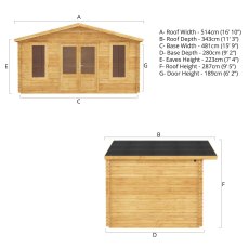 5mx3m Mercia Retreat Log Cabin (28mm to 44mm Logs) - dimensions