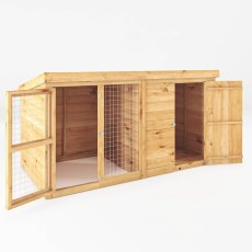 8x4 Mercia Tongue and Groove Berkshire Dog Kennel & Run - isolated angle view, doors open