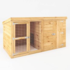 8x4 Mercia Tongue and Groove Berkshire Dog Kennel & Run - isolated angle view, doors closed