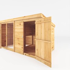 8x4 Mercia Tongue and Groove Berkshire Dog Kennel & Run - isolated side angle view, doors open