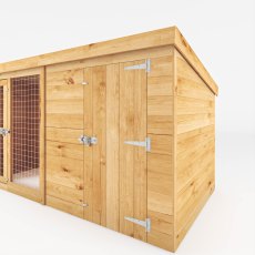 8x4 Mercia Tongue and Groove Berkshire Dog Kennel & Run - isolated side angle view, doors closed