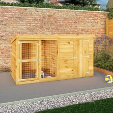 8x4 Mercia Tongue and Groove Berkshire Dog Kennel & Run - in situ, angle view