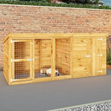 10x4 Mercia Shiplap Berkshire Dog Kennel & Run - in situ, angle view, doors closed