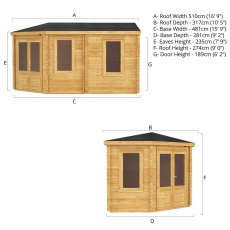 5mx3m Mercia Corner Lodge Log Cabin (28mm to 44mm Logs) - dimensions