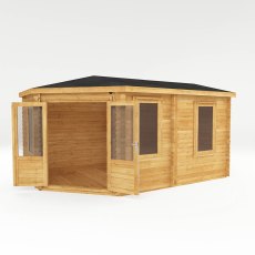 5mx3m Mercia Corner Lodge Log Cabin (28mm to 44mm Logs) - isolated doors open