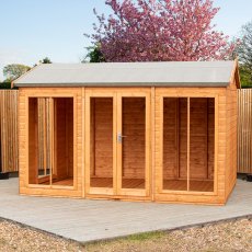 12x8 Shire Mayfield Summerhouse - in situ, angle view