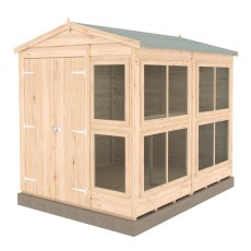 6x8 Shire Shiplap Apex Sun Hut Potting Shed - isolated angle view, doors closed