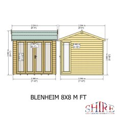 8 x 8 Shire Gold Blenheim Summerhouse - Dimensions