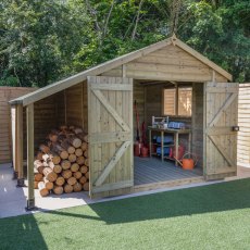 10 x 8 Forest Timberdale Shiplap Apex Shed With Lean-To - In Situ with Side Storage