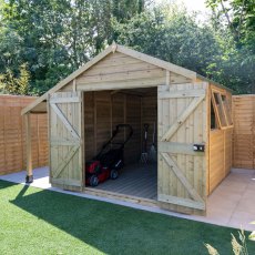 10 x 8 Forest Timberdale Shiplap Apex Shed With Lean-To - In Situ with Window View