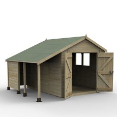 10 x 8 Forest Timberdale Shiplap Apex Shed With Lean-To - Isolated with Door Open