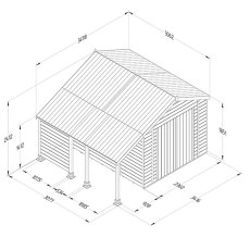 10 x 8 Forest Timberdale Shiplap Apex Shed With Lean-To - Dimensions