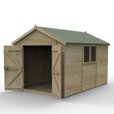 12 X 8 Forest Timberdale Tongue & Groove Apex Wooden Shed With Double Doors - Pressure Treated - Isolated - Doors Closed