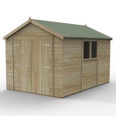 12 X 8 Forest Timberdale Tongue & Groove Apex Wooden Shed With Double Doors - Pressure Treated - Isolated - Doors Closed