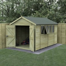 12 X 8 Forest Timberdale Tongue & Groove Apex Wooden Shed With Double Doors - Pressure Treated - In Situ - Doors open