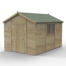 12 X 8 Forest Timberdale Tongue & Groove Apex Wooden Shed - Pressure Treated - in situ - Doors closed