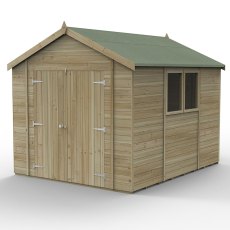 10 X 8 Forest Timberdale Tongue & Groove Apex Wooden Shed With Double Doors - Pressure Treated - Isolated - Doors Closed