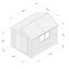 10 X 8 Forest Timberdale Tongue & Groove Apex Wooden Shed With Double Doors - Pressure Treated - In situ - Dimensions