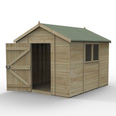 10 X 8 Forest Timberdale Tongue & Groove Apex Wooden Shed - Pressure Treated - Isolated - Doors open