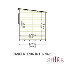 12 X 6 Shire Ranger Premium Pent Shed With Double Doors - internal dimensions